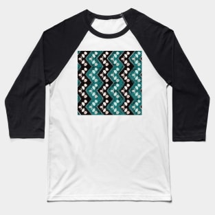 Teal n’ Black and White Zig Zag Abstract Petals Baseball T-Shirt